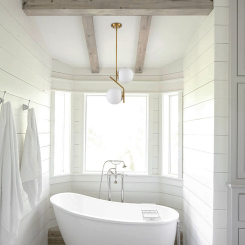 Modern Gold Kitchen Pendant Light with Milk Glass Globe 2 Light